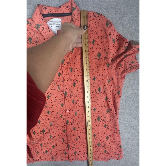 Adidas Adicross Shirt Mens XL Orange Cactus Print Golf Short Sleeve Button Front - Picture 7 of 8